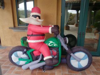 Gemmy Christmas Airblown Inflatable Santa Motorcycle Orange County Chopper 8ft