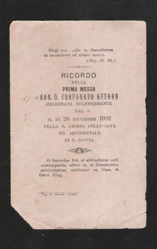 Malta Gozo - Ricordo Della Prima Messa - Can.  D.  Fortunato Attard 28 Dic 1902