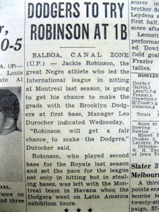 1947 Newspaper W Earliest Report Of Jackie Robinson As 1st Negro In Ml Baseball