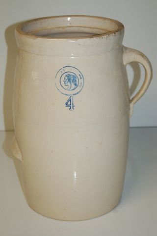 Vintage 16 " Louisville Pottery 4 Gallon Southern Stoneware Indian Head Churn