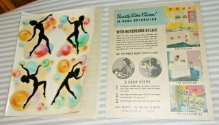 Rare vintage WWII home decor nude woman with bubbles decals in orig.  pkg 2