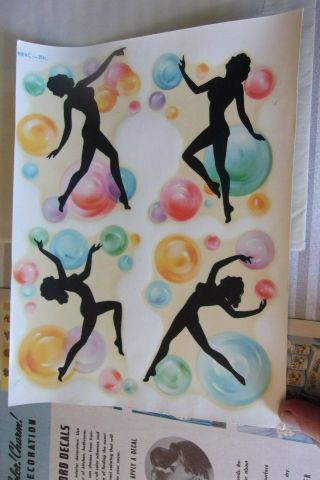 Rare vintage WWII home decor nude woman with bubbles decals in orig.  pkg 4