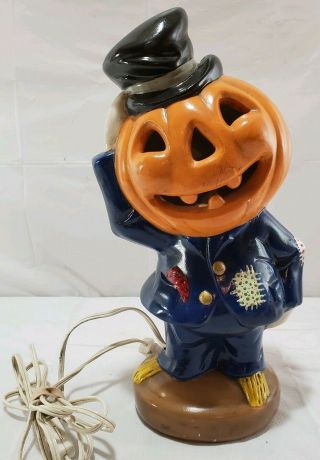 Vintage Yozie Mold Ceramic Pumpkin Scarecrow Jack O Lantern Night Light Lamp