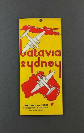 Knilm Klm Batavia - Sydney Airline Timetable July 1938