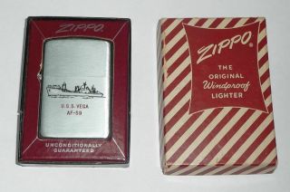 Vintage Zippo Cigarette Lighter,  The U.  S.  S.  Vega,  Af - 59 &