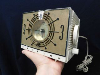 Vintage Miniature Emerson Eames Era Atomic Old Mid Century Antique Clock Radio