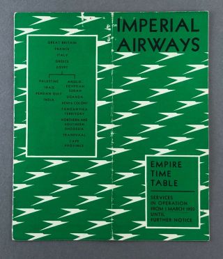 Imperial Airways March 1933 Empire Airline Timetable Route Map