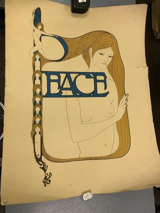 Vintage 1967 Loren Rehbock Peace Hippie Flower Child Nudes Poster