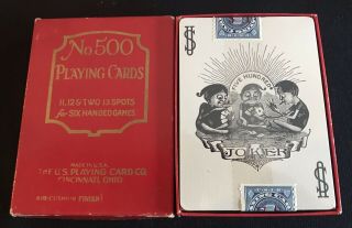 No.  500 Us Playing Cards Deck Tax Stamps Griffin Back Brownies Joker Vtg
