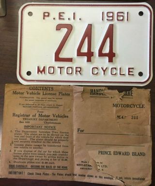 1961 Prince Edward Island Motorcycle License Plate -