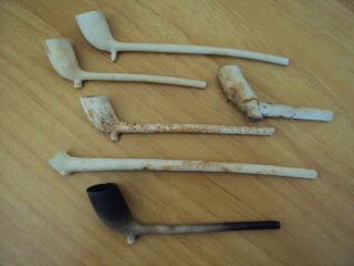 6 Antique 18/19th Century Clay Pipes