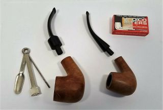 2 Briar Wood Smoking Pipes With Filters And Pipe Tool