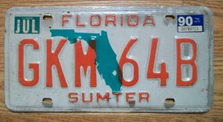 Single Florida License Plate - 1990 - Gkm 64b - Sumter County