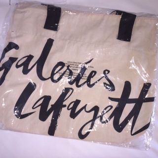 Galeries Lafayette Cotton Canvas Shopping Tote Bag Purse Black & White