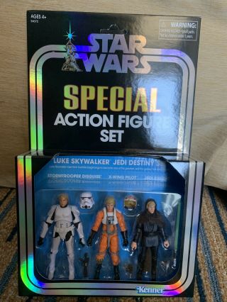 Sdcc 2019 Hasbro Star Wars Vintage Luke Skywalker Jedi Destiny 3 Pack In Hand