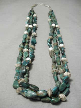 One Of Best Vintage Navajo Hogan Sterling Silver Royston Turquoise Necklace