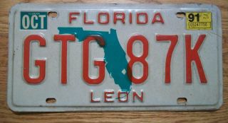 Single Florida License Plate - 1991 - Gtg 87k - Leon County