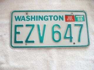 Aaa - 1988 Washington Ezv 647 License Plate 178 (1 Plate)