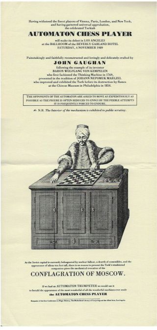 Automaton Chess Player Broadside - John Gaughan - 1989 - La Conf.  On Magic History - Oo