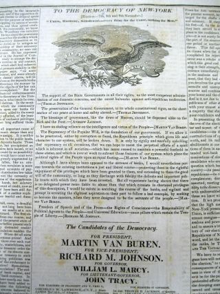 1836 Newspaper W Lg Illus Political Ad Democrat Martin Van Buren For President