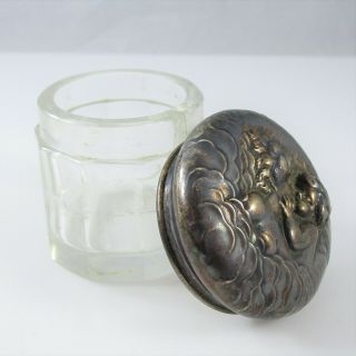 Antique Victorian Repousse Powder Jar Angel Cherub Vintage Sterling Silver 56.  3g