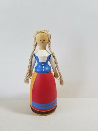 Klintas Hemslojd Ab Nybro Wooden Swedish Doll 2 Piece 4.  5 " With Braids Oland