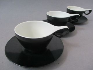 X3 Vintage Retro Melaware Melamine Black & White Cups and Saucers C.  1960 ' s 3