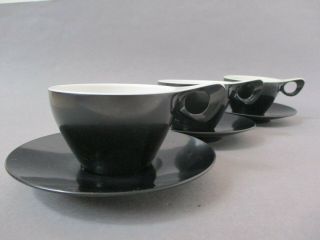 X3 Vintage Retro Melaware Melamine Black & White Cups and Saucers C.  1960 ' s 4