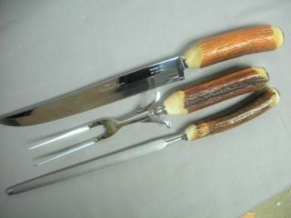 Case XX Chromium CARVING SET Stag Handle Carver Knife Meat Fork Sharpening Steel 2