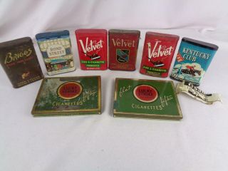 Cigar Pipe Cigarette Tobacco Tins (8) Velvet - Bond Street - Briggs - Kentucky Club