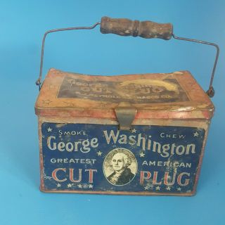 Antique Vintage George Washington Cut Plug,  Lunch Box Style,  Tobacco Tin,  Rare