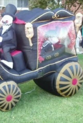 Gemmy Halloween Inflatable Grim Reaper Horse Pulling Carriage Hearse Coffin 8ft
