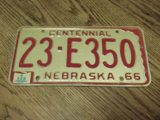 1966 Nebraska License Plate 23 - E350 With 1968 Tag,  Centennial (fc - 535)