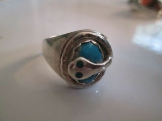 Zuni Indian Sterling Silver Turquoise Snake Ring Size 8 - Effie Calavaza
