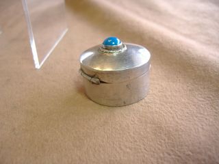 VINTAGE HEAVY MEXICAN STERLING SILVER PILL BOX SET WITH TURQUOISE 3