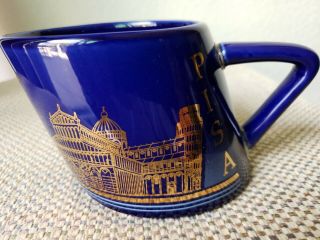 Leaning Tower Of Pisa " Leaning " Mug,  In Cobalt Blue With Gold Detailing,  16 Oz