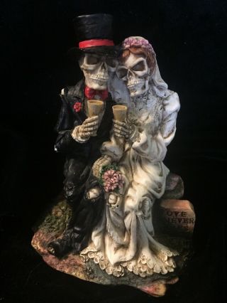 Summit “love Never Dies” Bride & Groom Skeleton Toasting Figurine