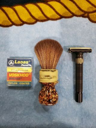 Viking Blades " The Emperor " Safety Razor W/ Synthetic Shaving Brush Set