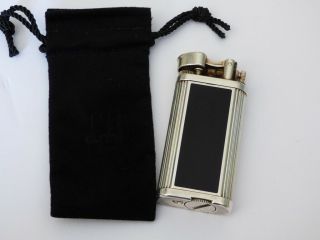 Dunhill Unique Lighter - Silver Plated/black Lacquered Panels,  Dunhill Pouch