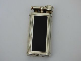 DUNHILL UNIQUE LIGHTER - SILVER PLATED/BLACK LACQUERED PANELS,  DUNHILL POUCH 3