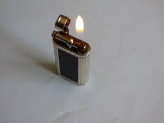 DUNHILL UNIQUE LIGHTER - SILVER PLATED/BLACK LACQUERED PANELS,  DUNHILL POUCH 8