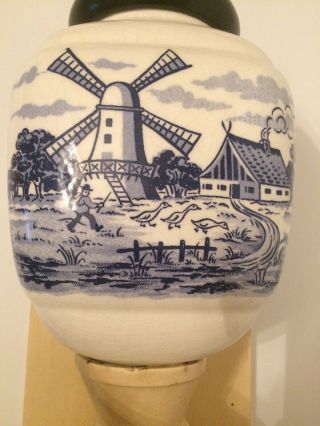 Antique German Dutch Motif Delft Blue Coffee Grinder Mill Wall Mount Windmill 2