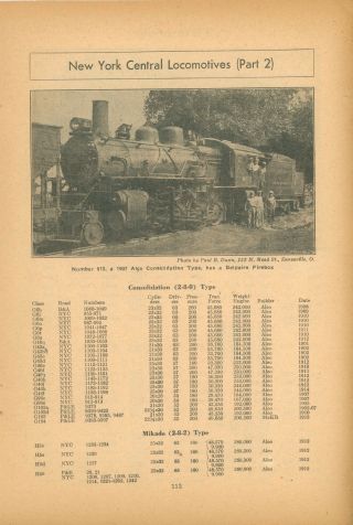 1940 York Central Locomotives Roster History Consolidation & Mikado Engines