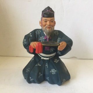 Vintage Japanese Hakata Urasaki Doll Kneeling Man,  Fan