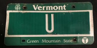Vermont License Plate Single Letter U Low Number Digit Real Authentic