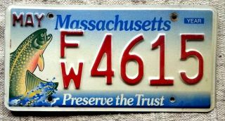 Massachusetts License Plate Tag,  / - 2002 Fish Preserve The Trust - Low