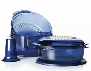 Tupperware Tupperwave Stack Cooker Full Set For Microwave Cooking In Blue