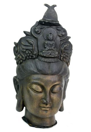 Vintage Cast Iron Buddha Statue Figurine Religious Decor Buddhism Double Face
