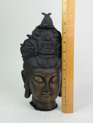 Vintage Cast Iron Buddha Statue Figurine Religious Decor Buddhism Double Face 7