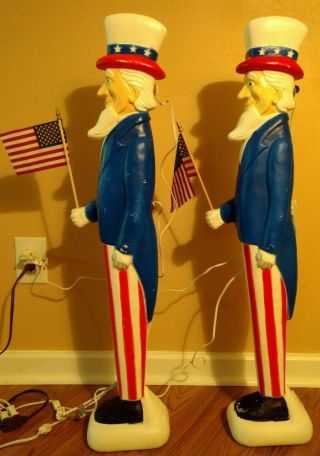 2 Rare Double Lighted Uncle Sam Blow Molds w/ Flags Don Featherstone July 4th 6